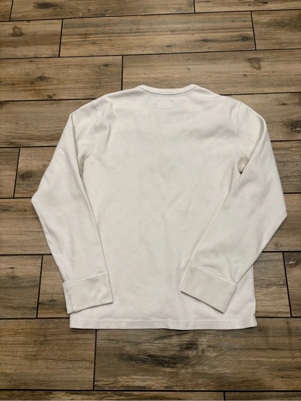 Vintage Abercrombie & Fitch Mens Large White Waffle Knit Henley Shirt Moose Logo